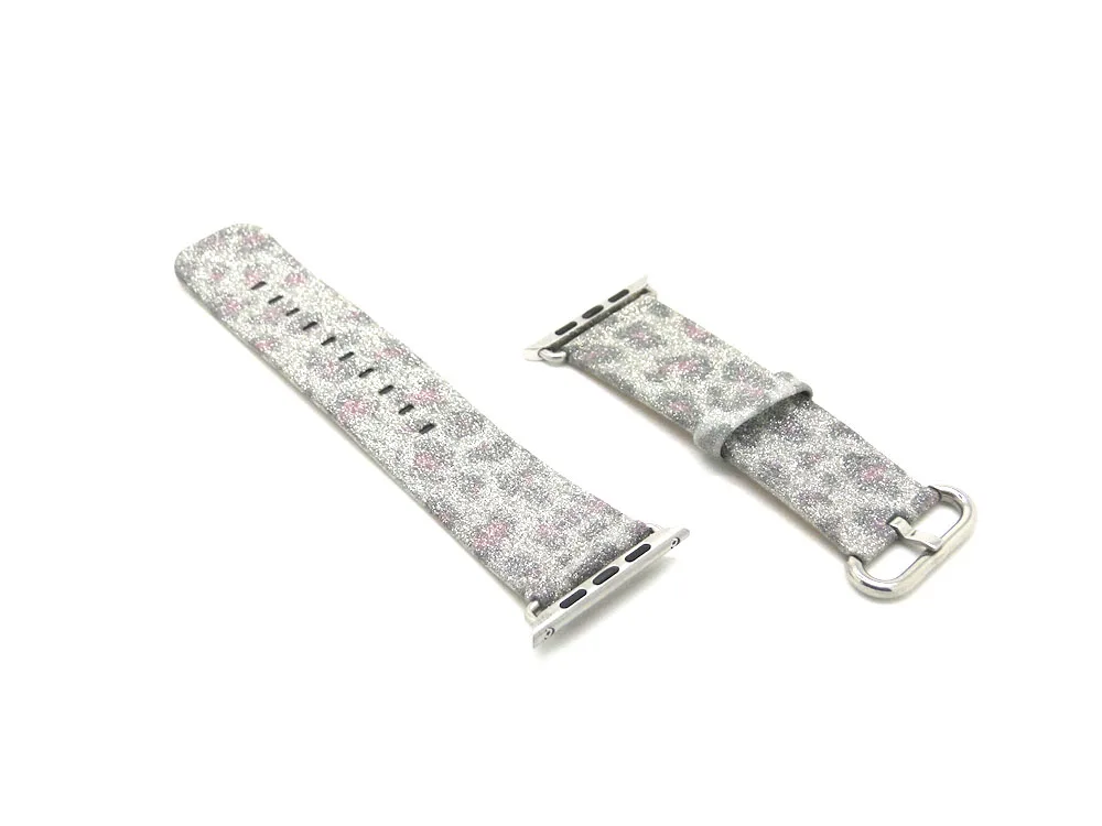 Leopard Rainbow Bling Glitter Leather Band for Apple Watch Series 1 2 3 Strap 42mm 38mm Bracelet for iWatch Wristband 40