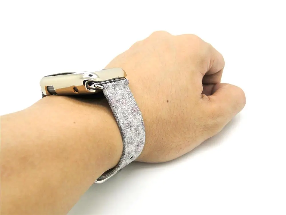 Leopard Rainbow Bling Glitter Leather Band for Apple Watch Series 1 2 3 Strap 42mm 38mm Bracelet for iWatch Wristband 44