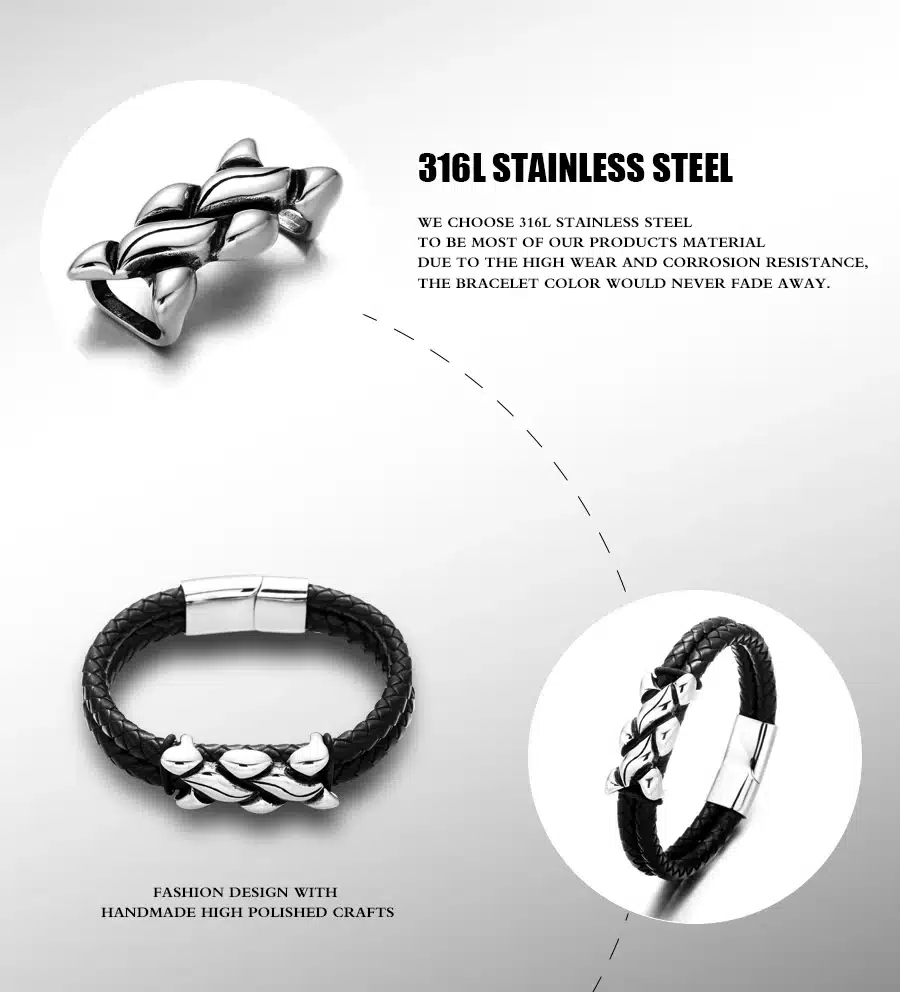 REAMOR 316L Stainless Steel Irregular Beads Woman Cuff Bracelets Trendy Red Double Layers Leather Bracelet Bangles Men Jewelry 2