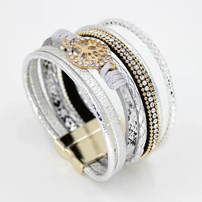 VONNOR Jewelry Bracelets for Women Multi-layer Leather Rope Rhinestone Alloy Accessories Magnet Clasp Bangle Bracelete Feminino 11