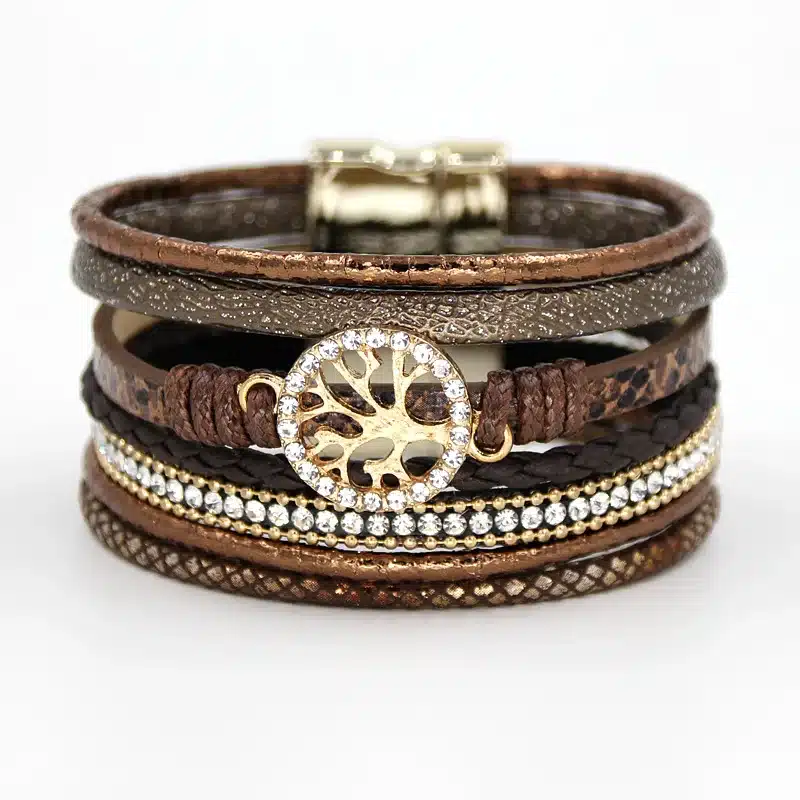 VONNOR Jewelry Bracelets for Women Multi-layer Leather Rope Rhinestone Alloy Accessories Magnet Clasp Bangle Bracelete Feminino 12