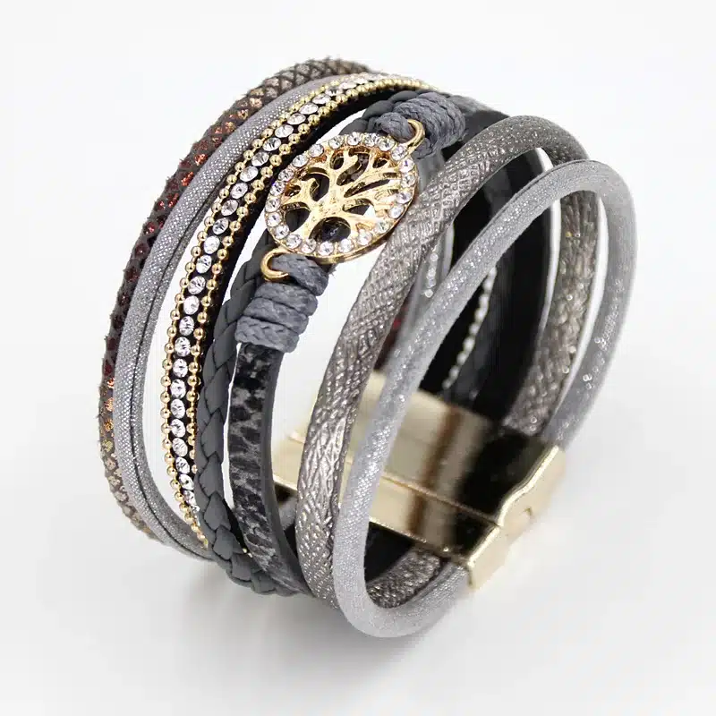 VONNOR Jewelry Bracelets for Women Multi-layer Leather Rope Rhinestone Alloy Accessories Magnet Clasp Bangle Bracelete Feminino 15