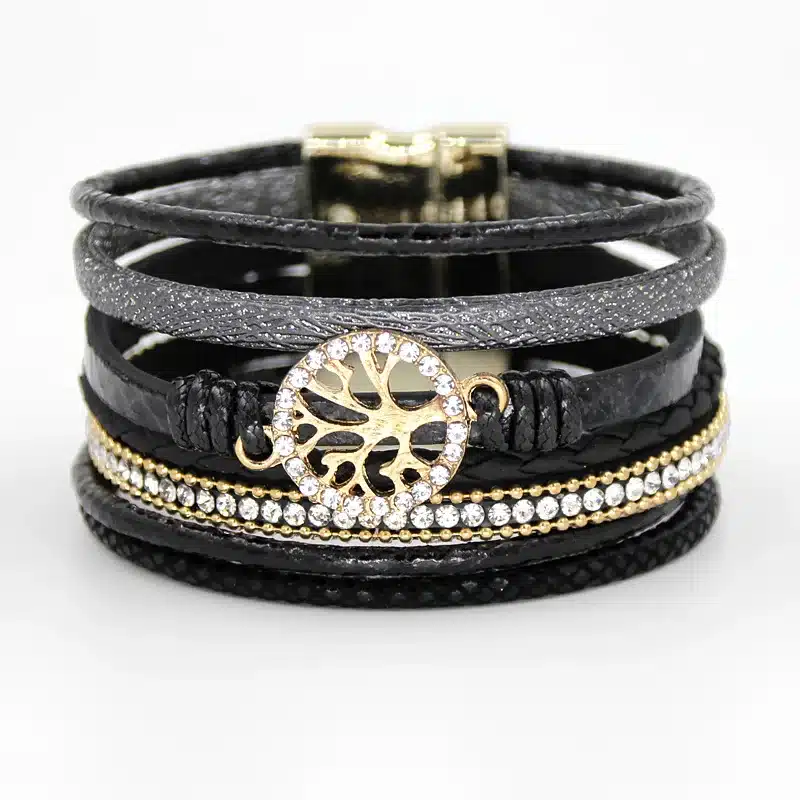 VONNOR Jewelry Bracelets for Women Multi-layer Leather Rope Rhinestone Alloy Accessories Magnet Clasp Bangle Bracelete Feminino 16
