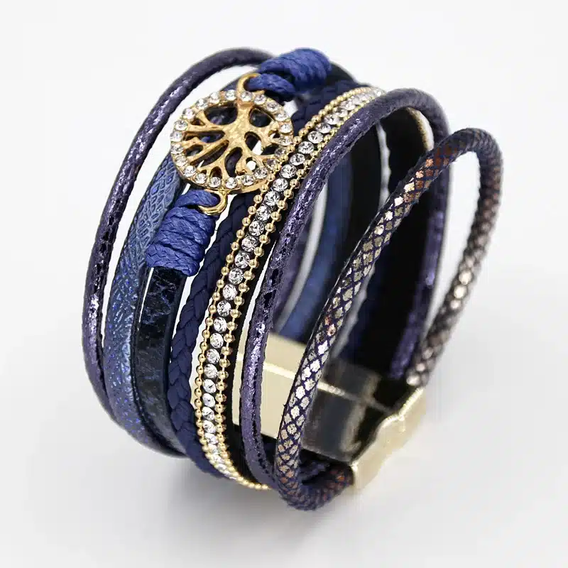 VONNOR Jewelry Bracelets for Women Multi-layer Leather Rope Rhinestone Alloy Accessories Magnet Clasp Bangle Bracelete Feminino 17