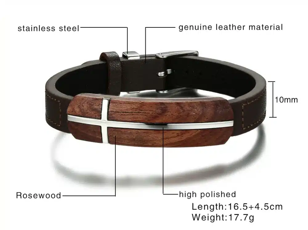 Vnox Retro Rosewood Genuine Leather Bracelet for Men Real Wood Wooden Top Quality Business Style 26