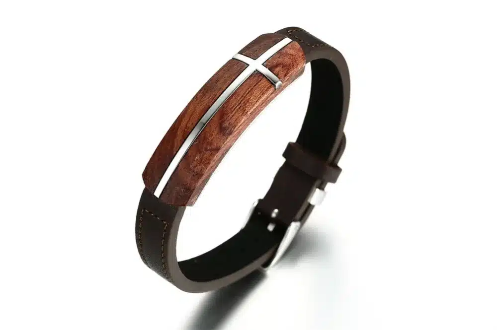 Vnox Retro Rosewood Genuine Leather Bracelet for Men Real Wood Wooden Top Quality Business Style 27