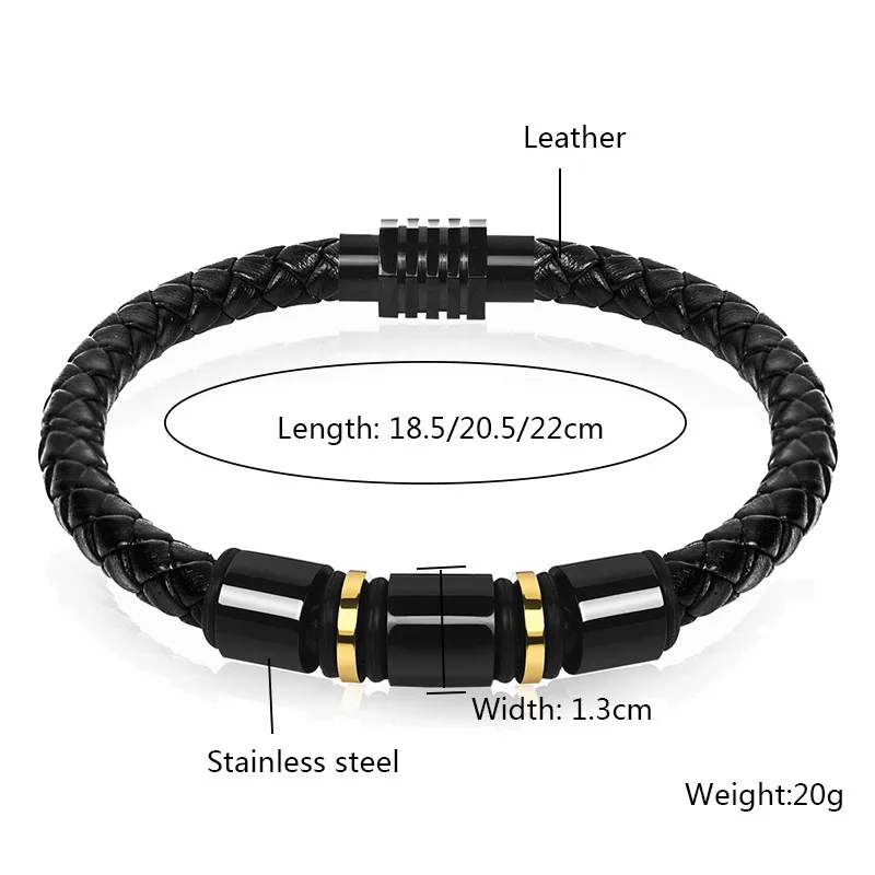 Jiayiqi Punk Leather Bracelets Black Gold Stainless Steel Beads Charm Bracelets for Men Fashion Jewelry Best Christmas Gifts 14
