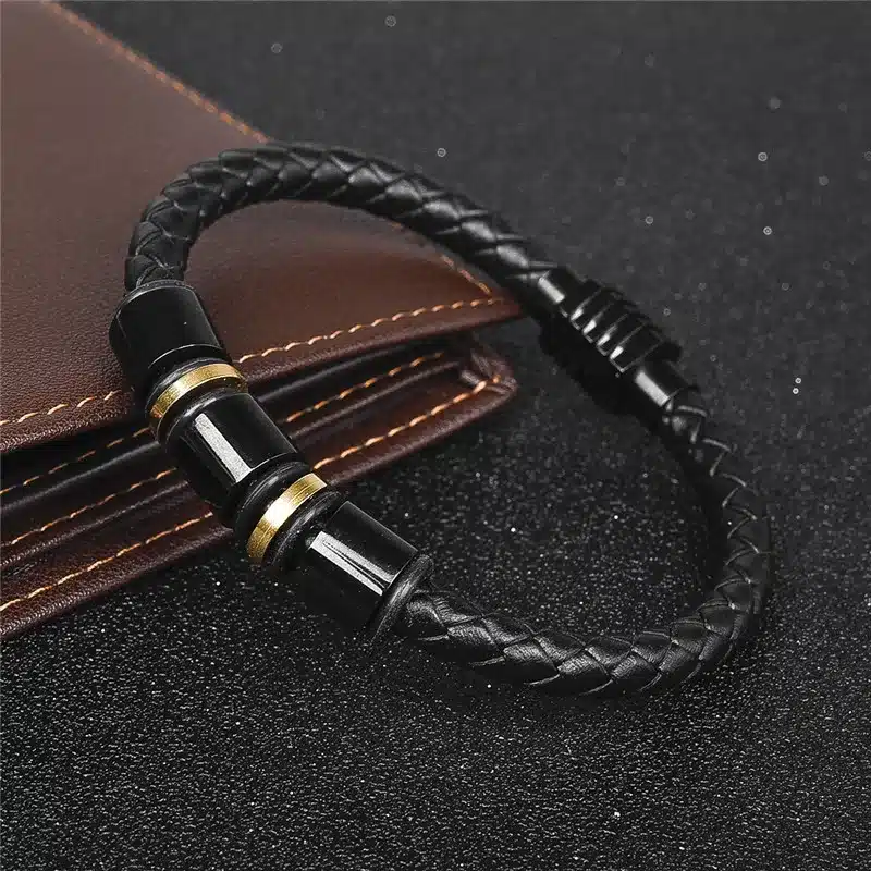 Jiayiqi Punk Leather Bracelets Black Gold Stainless Steel Beads Charm Bracelets for Men Fashion Jewelry Best Christmas Gifts 17