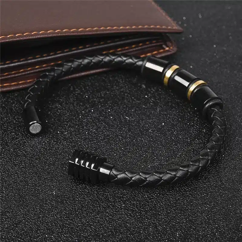 Jiayiqi Punk Leather Bracelets Black Gold Stainless Steel Beads Charm Bracelets for Men Fashion Jewelry Best Christmas Gifts 19