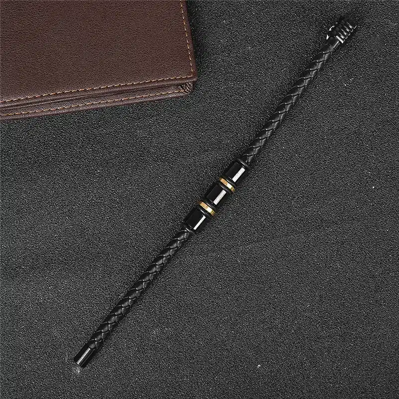 Jiayiqi Punk Leather Bracelets Black Gold Stainless Steel Beads Charm Bracelets for Men Fashion Jewelry Best Christmas Gifts 21