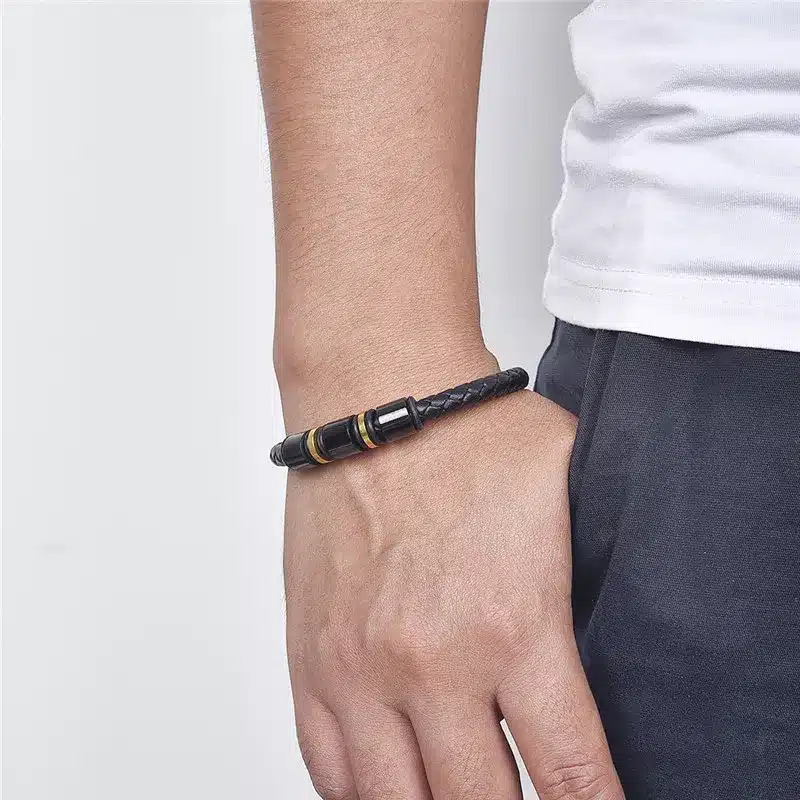 Jiayiqi Punk Leather Bracelets Black Gold Stainless Steel Beads Charm Bracelets for Men Fashion Jewelry Best Christmas Gifts 23