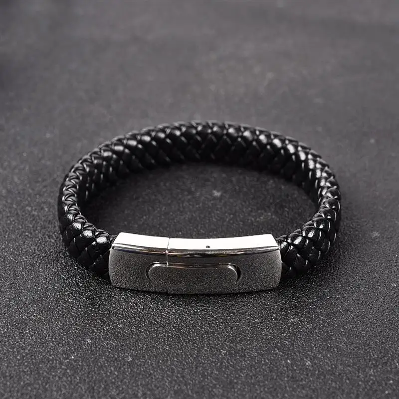 Jiayiqi Fashion Men Jewelry Black Genuine Leather Bracelet Silver Color Stainless Steel Magnetic Buckle Punk Bangles Male Gifts 16