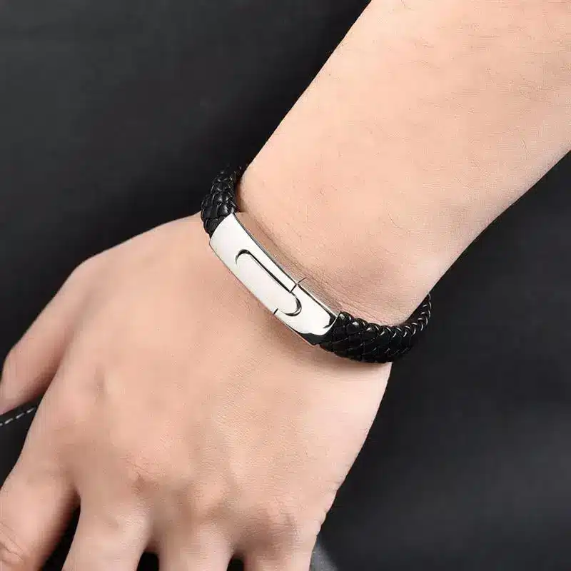 Jiayiqi Fashion Men Jewelry Black Genuine Leather Bracelet Silver Color Stainless Steel Magnetic Buckle Punk Bangles Male Gifts 20