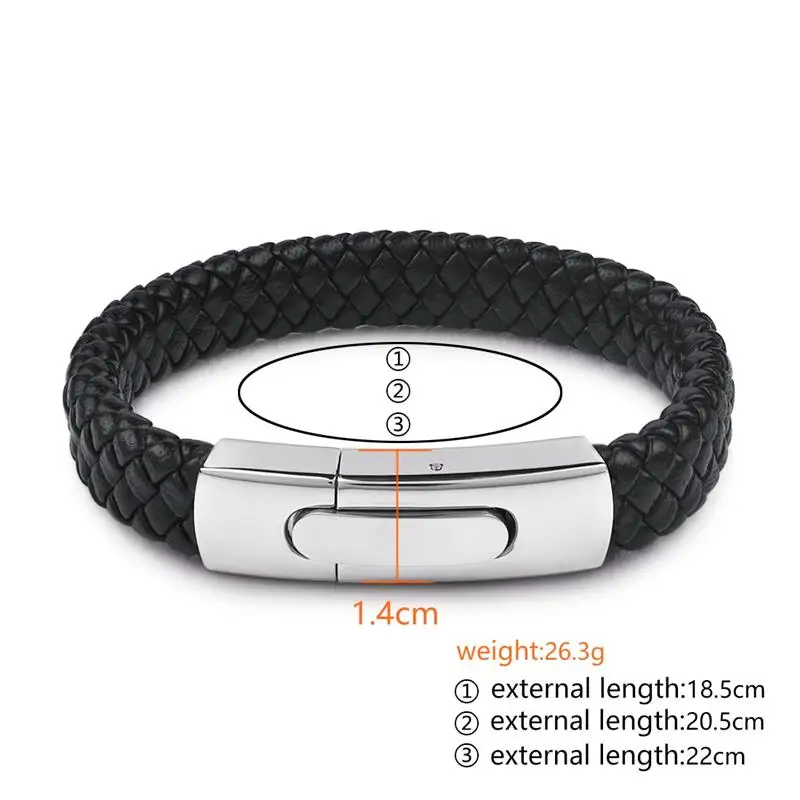 Jiayiqi Fashion Men Jewelry Black Genuine Leather Bracelet Silver Color Stainless Steel Magnetic Buckle Punk Bangles Male Gifts 22