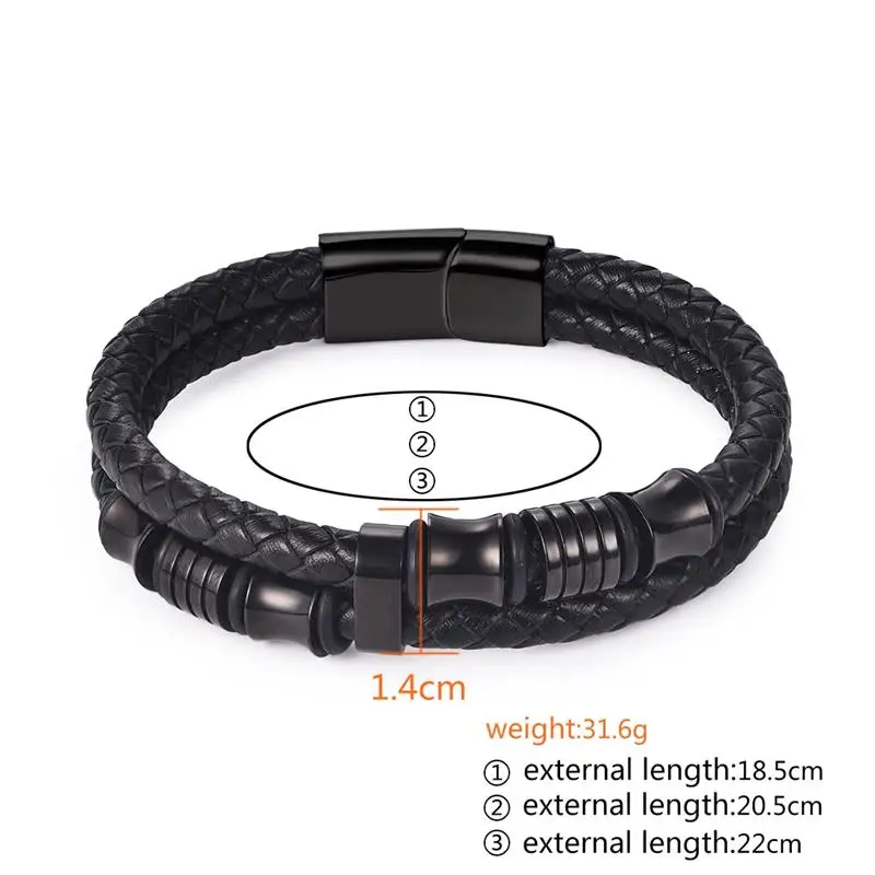Jiayiqi Black Rope Chain Leather Bracelet for Men Jewelry Stainless steel Magnetic Clasp Fashion Vintage Male Bangle 18/20/22cm 12