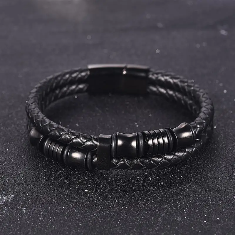 Jiayiqi Black Rope Chain Leather Bracelet for Men Jewelry Stainless steel Magnetic Clasp Fashion Vintage Male Bangle 18/20/22cm 14