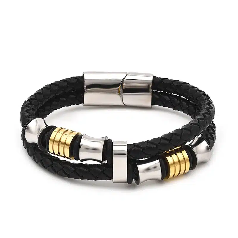 Jiayiqi Black Rope Chain Leather Bracelet for Men Jewelry Stainless steel Magnetic Clasp Fashion Vintage Male Bangle 18/20/22cm 20