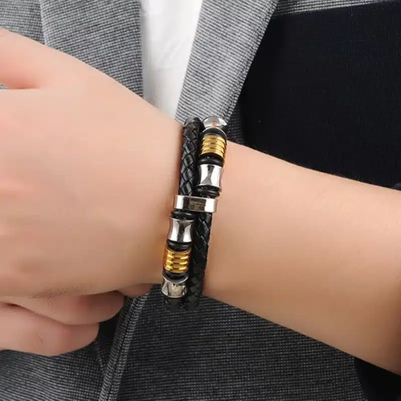 Jiayiqi Black Rope Chain Leather Bracelet for Men Jewelry Stainless steel Magnetic Clasp Fashion Vintage Male Bangle 18/20/22cm 21