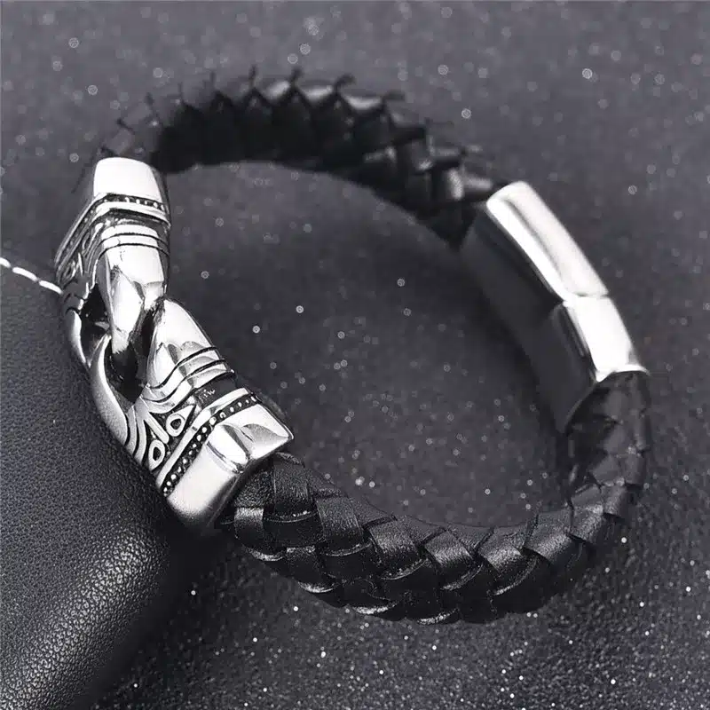 Jiayiqi Punk Men Jewelry Braided Leather Charm Bracelet Stainless Steel Magnetic Clasp Fashion Bangles 18.5/20.5/22cm 15
