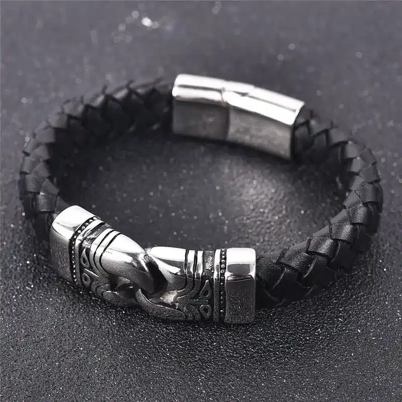 Jiayiqi Punk Men Jewelry Braided Leather Charm Bracelet Stainless Steel Magnetic Clasp Fashion Bangles 18.5/20.5/22cm 16