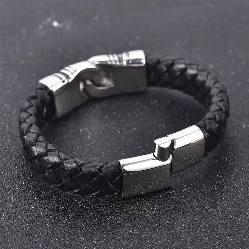 Jiayiqi Punk Men Jewelry Braided Leather Charm Bracelet Stainless Steel Magnetic Clasp Fashion Bangles 18.5/20.5/22cm 17