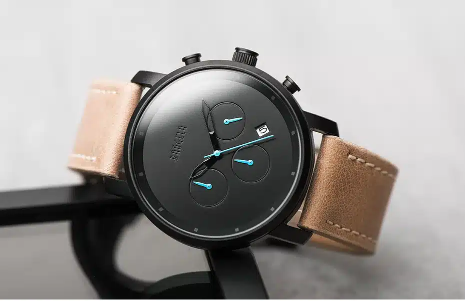 Baogela Mens Simple Chronograph Analogue Black Quartz Watch, Leather Bracelete Wristwatch with Calendar Date for Boy & Man 1705G 3