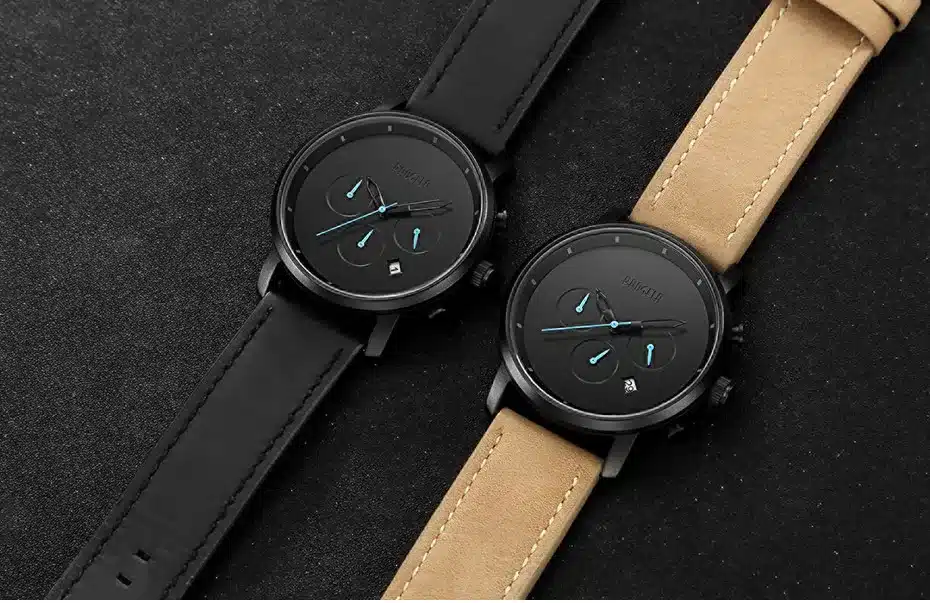 Baogela Mens Simple Chronograph Analogue Black Quartz Watch, Leather Bracelete Wristwatch with Calendar Date for Boy & Man 1705G 6