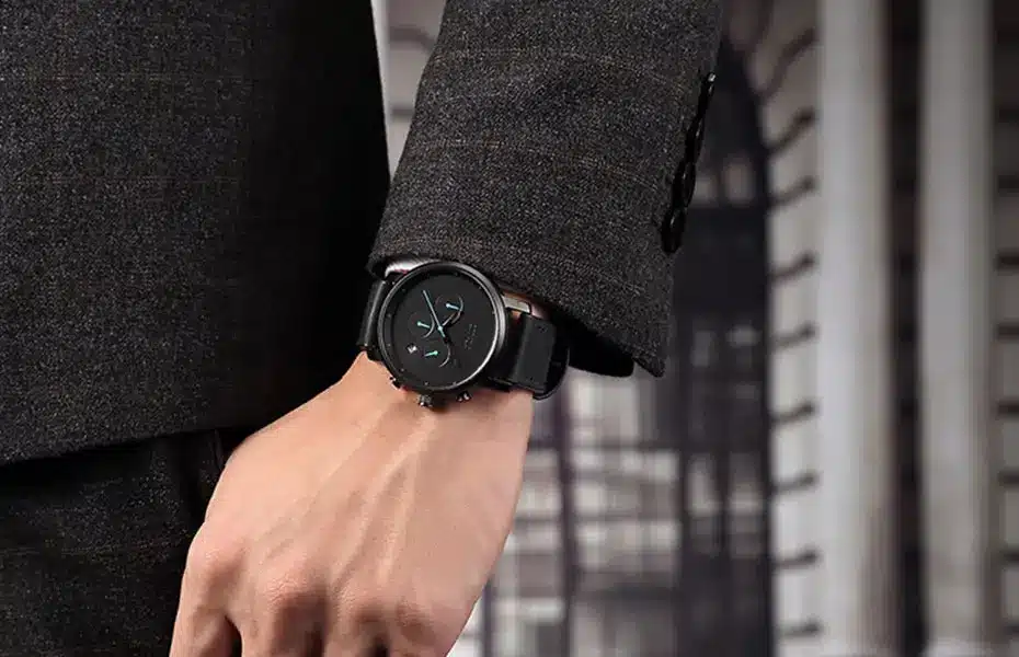 Baogela Mens Simple Chronograph Analogue Black Quartz Watch, Leather Bracelete Wristwatch with Calendar Date for Boy & Man 1705G 10