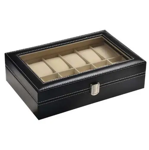 12 Slots Black PU Leather Wrist Watch Box Watch Case Storage Holder Organizer Jewelry Watch Display Box 30x20x8cm 5