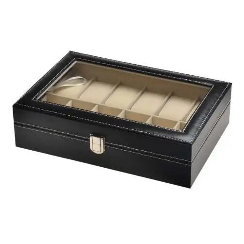 12 Slots Black PU Leather Wrist Watch Box Watch Case Storage Holder Organizer Jewelry Watch Display Box 30x20x8cm 6