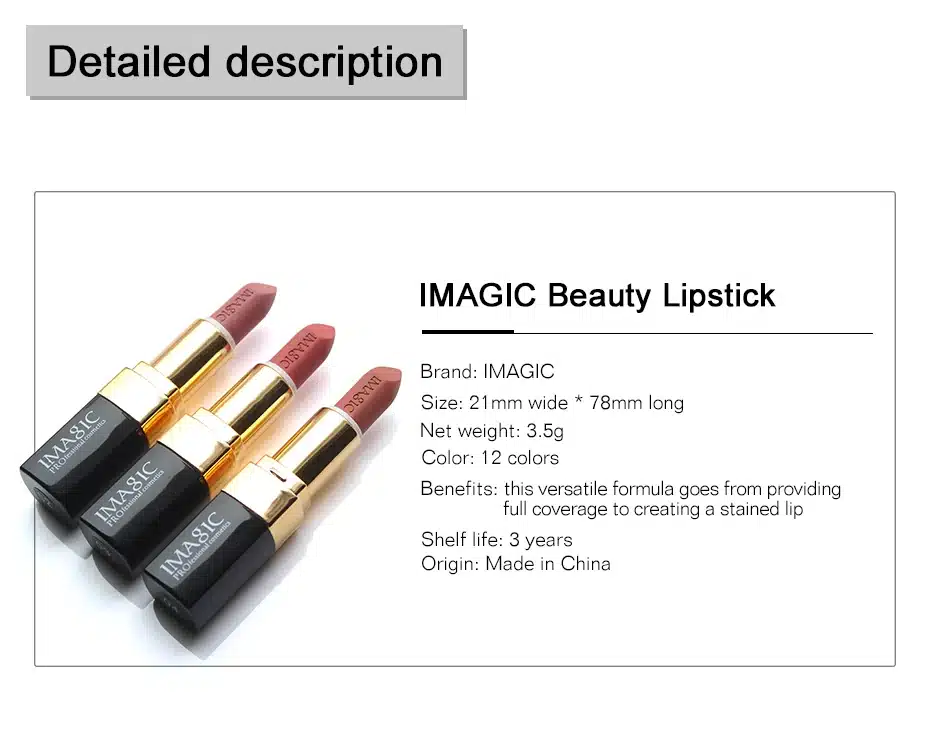 IMAGIC Lipstick Moisturizer Lips Smooth Lip Stick Long Lasting Charming Lip Lipstick Cosmetic Beauty Makeup 12 Colors 18