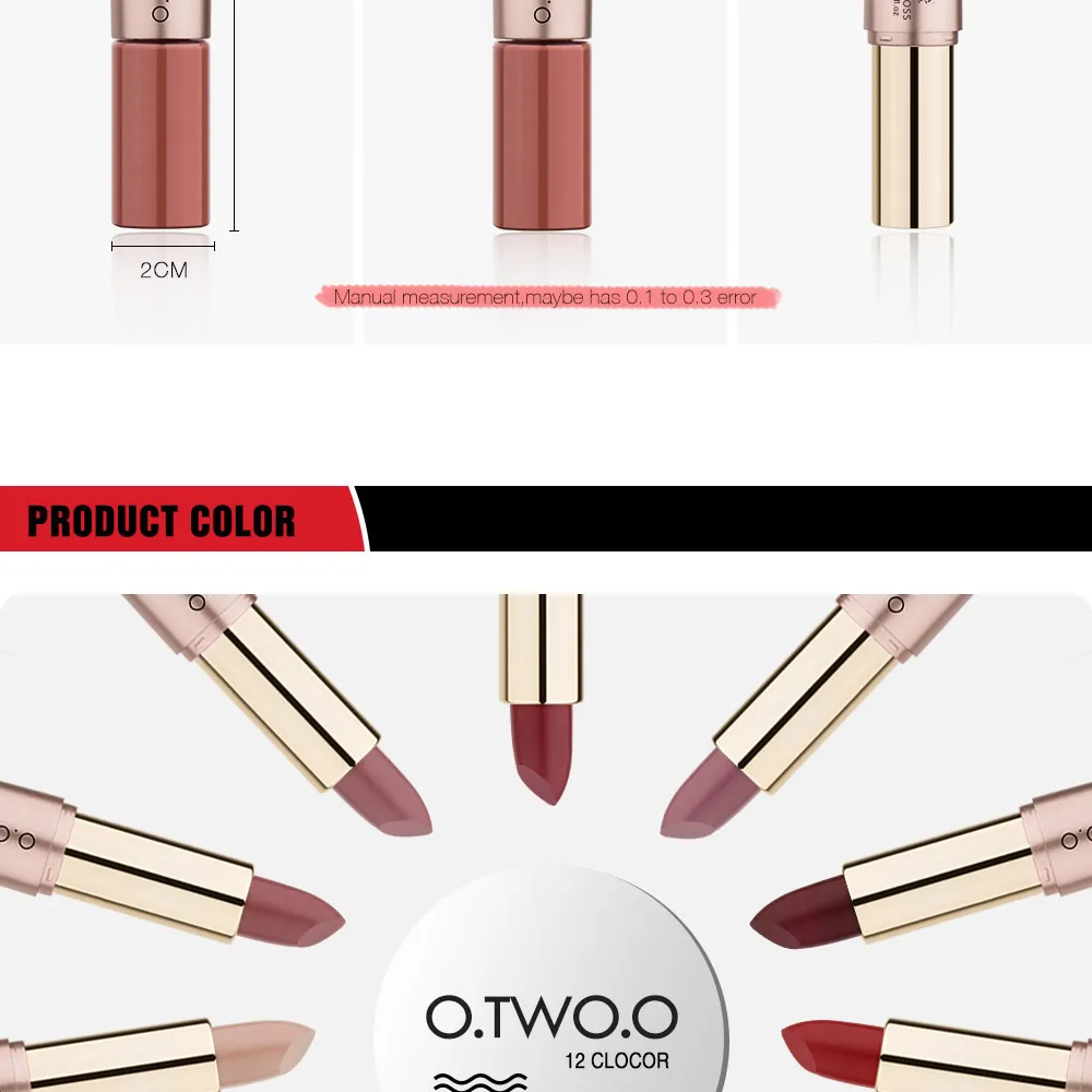 O.TWO.O 2 in 1 Matte Lipstick Lips Makeup Cosmetics Waterproof Pintalabios Batom Mate Lip Gloss Rouge 12 Colors Choose 12