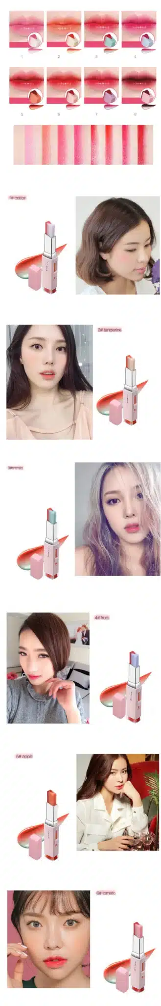 8 Colors Gradient Color Lipstick Waterproof Two Color Lipsticks Korean Style Lip Balm V Cutting Bite Lipstick K Pop Korean Lip 8