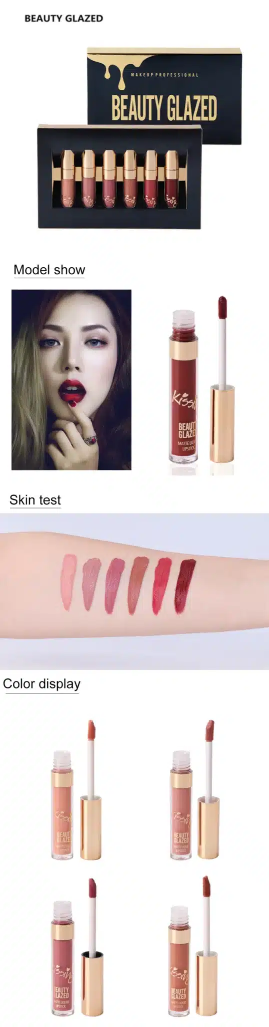 BEAUTY GLAZED Waterproof Lipstick Matte Lip Gloss Easy To Wear Make Up Lip Gloss Long-lasting Cometics 6 Colors Set maquillage 14
