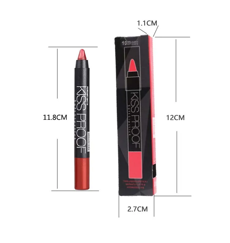 Menow 12 Color/Pack KISS PROOF Sexy Beauty Waterproof Lipstick Pen Lasting Do Not Fade Lipstick Gift 1Pcs Pencil Sharpener 4186 5