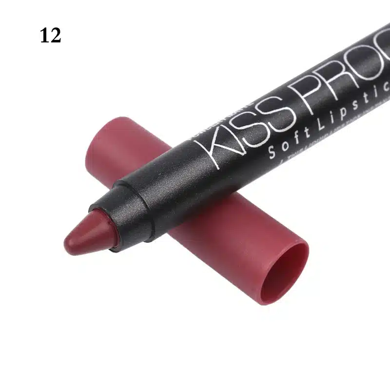 Menow 12 Color/Pack KISS PROOF Sexy Beauty Waterproof Lipstick Pen Lasting Do Not Fade Lipstick Gift 1Pcs Pencil Sharpener 4186 15