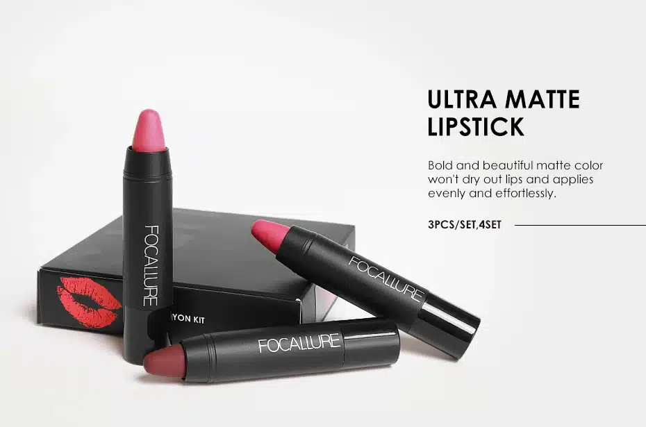 FOCALLURE Waterproof Long-lasting Red Velvet Nude Tattoo Matte True Brown Color Pencil Lipstick Crayon Lot Makeup Set 1