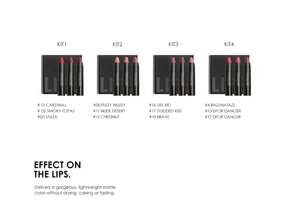 FOCALLURE Waterproof Long-lasting Red Velvet Nude Tattoo Matte True Brown Color Pencil Lipstick Crayon Lot Makeup Set 2