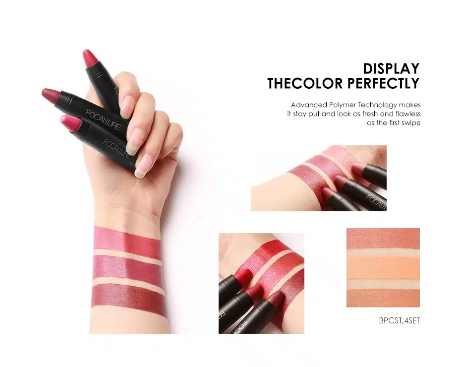FOCALLURE Waterproof Long-lasting Red Velvet Nude Tattoo Matte True Brown Color Pencil Lipstick Crayon Lot Makeup Set 5