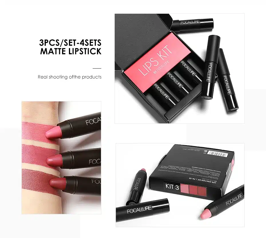 FOCALLURE Waterproof Long-lasting Red Velvet Nude Tattoo Matte True Brown Color Pencil Lipstick Crayon Lot Makeup Set 11