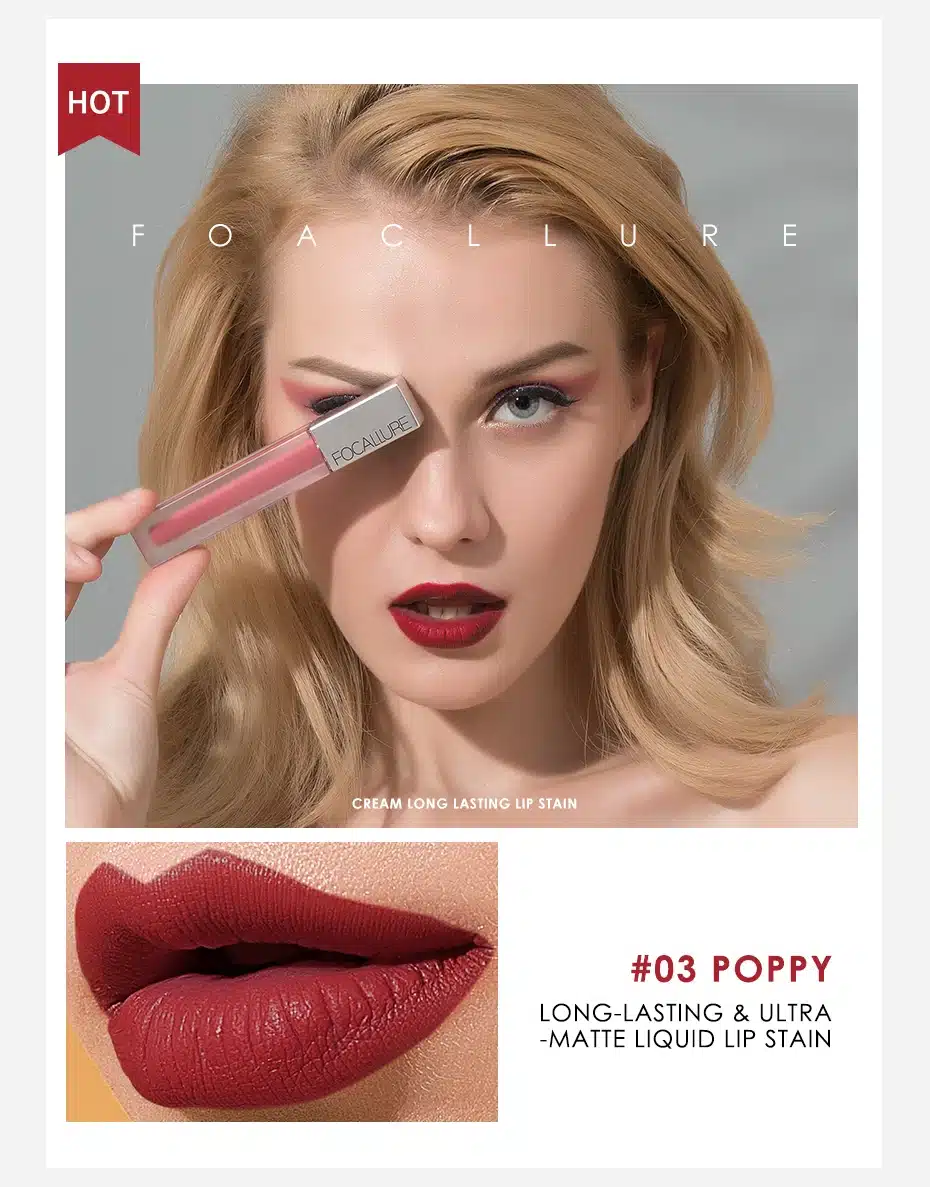 FOCALLURE New Long-lasting & Ultra-matte Liquid Lip Stain High Quality Waterproof Lipstick Quick-drying Transfer-free 4
