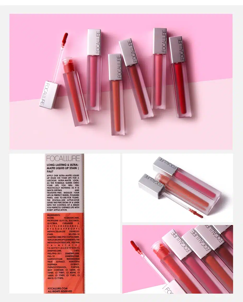 FOCALLURE New Long-lasting & Ultra-matte Liquid Lip Stain High Quality Waterproof Lipstick Quick-drying Transfer-free 8