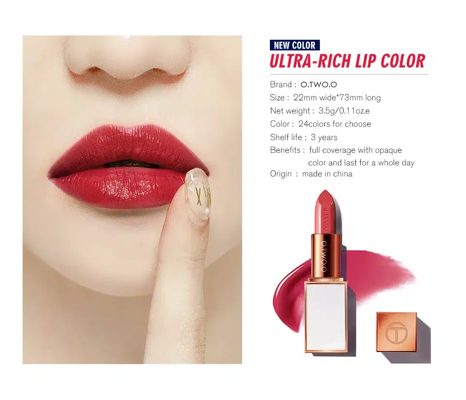 O.TWO.O Semi-velet Lipstick 20 Colors Moisturizer Long Lasting Makeup Waterproof for Comfortable Non-drying lip stick Cosmetics 10