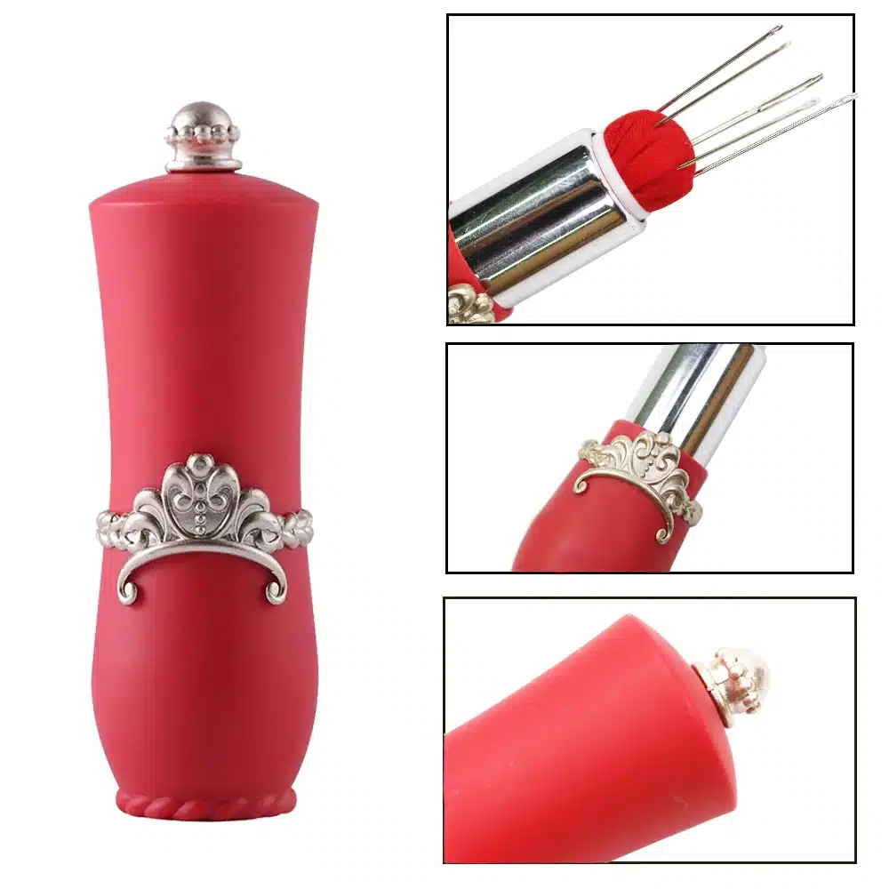 New Craft Lipstick Shaped Needles Pin Cushion with 5 Sewing Needles Pincushion Rotatable Needle Holder Sewing Tool Accessories 18