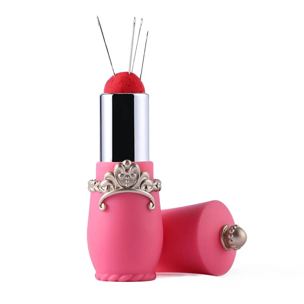 New Craft Lipstick Shaped Needles Pin Cushion with 5 Sewing Needles Pincushion Rotatable Needle Holder Sewing Tool Accessories 25