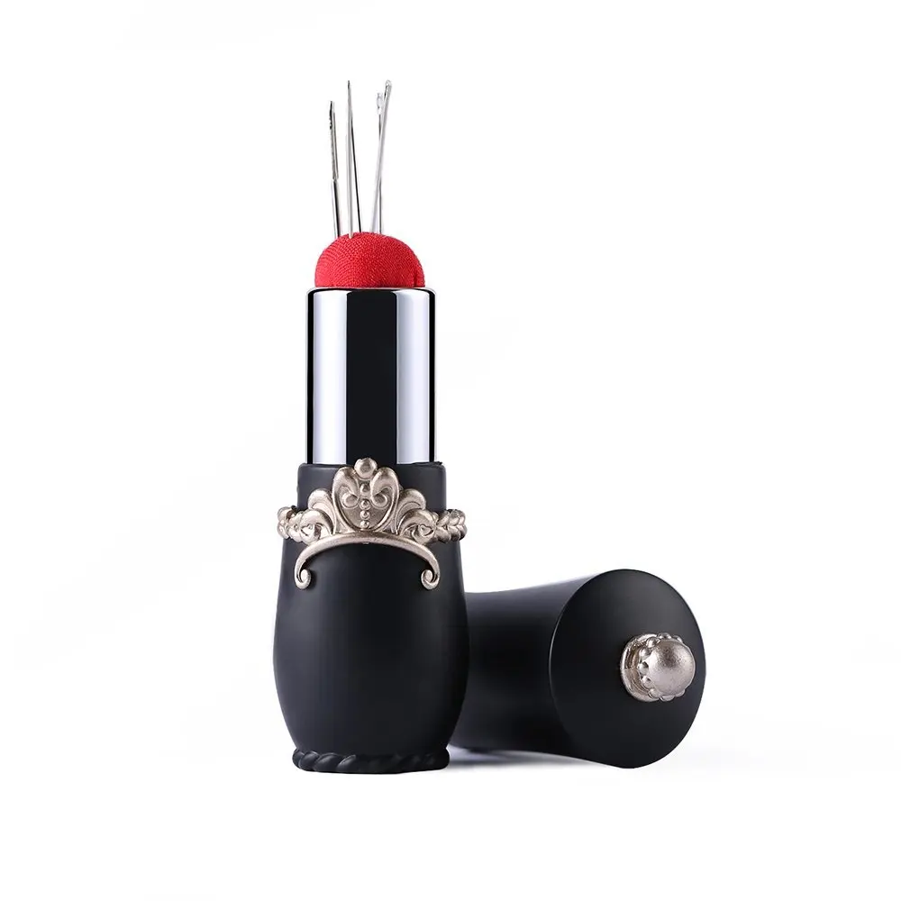 New Craft Lipstick Shaped Needles Pin Cushion with 5 Sewing Needles Pincushion Rotatable Needle Holder Sewing Tool Accessories 26
