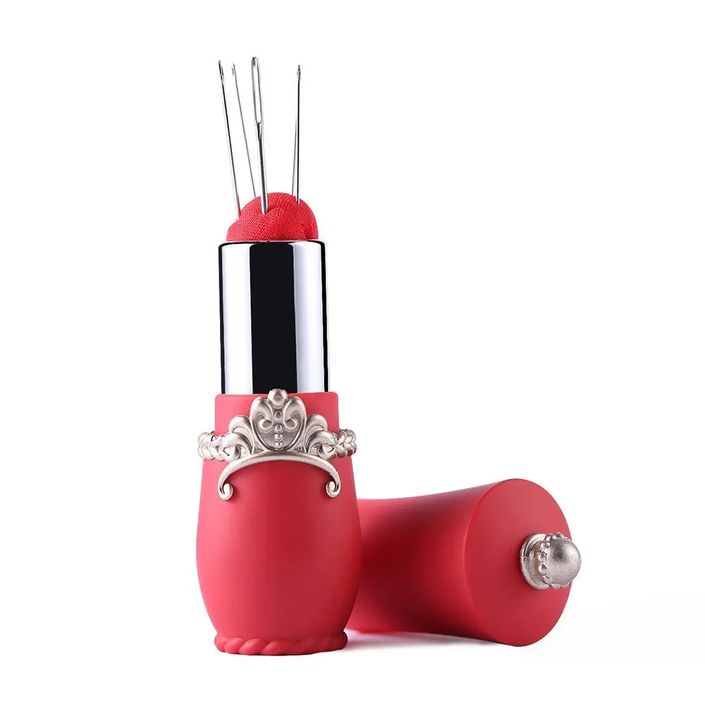 New Craft Lipstick Shaped Needles Pin Cushion with 5 Sewing Needles Pincushion Rotatable Needle Holder Sewing Tool Accessories 27