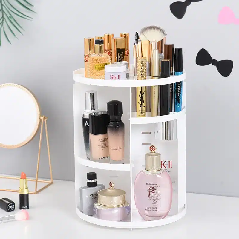 360 Rotating Makeup Organizer Storage Box Adjustable Plastic Cosmetic Brushes Lipstick Holder Make Up Jewelry Container Stand 11