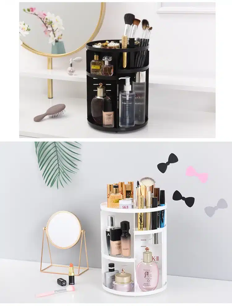 360 Rotating Makeup Organizer Storage Box Adjustable Plastic Cosmetic Brushes Lipstick Holder Make Up Jewelry Container Stand 13