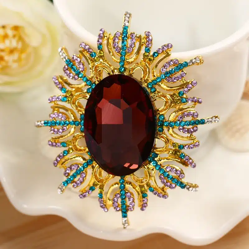 MINHIN Vintage Big Crystal Flower Brooch Pins Women Luxury Rhinestone Gold Silver Large Brooches Corsages Wedding Accessories 109
